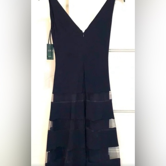 Elegant Ralph Lauren Navy Surplice V-Neck Stretch Midi Dress Size 16 - Picture 3 of 5